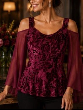 Sara Mique Berry Burnout Velvet Cold Shoulder Top NWT Small Whimsy Goth Romance